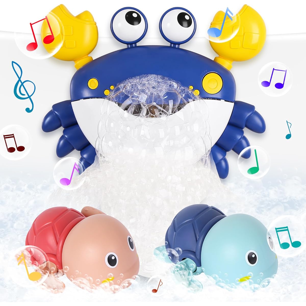 Baby Bath Toys Crab Bath Bubble Maker Machine 2 Pack Wind Up Turtle Bathtub Toys for Toddlers Birthday Halloween Kids Boys Grill (Blue)