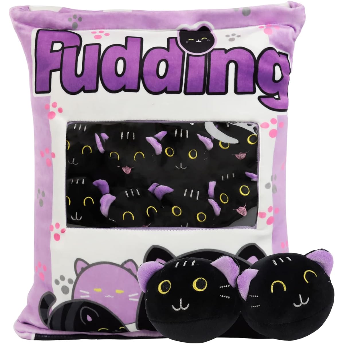 JILPAK Plush Cushion Removable Black Cat Plush Toy Stuffed Animal Cat Stuffed Bag Plush Toy Cat Stuffed Animal Gift for Kids Sofa Chair Decorative Pillow 8 Cute Black Cats (Purple)