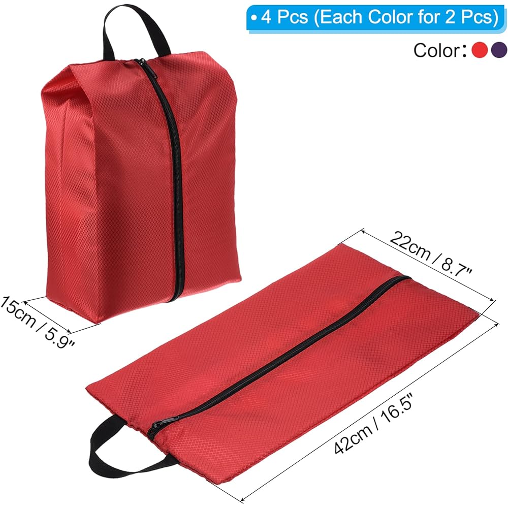 PATIKIL Travel Shoe Bag 4 Pieces Portable Nylon Shoe Bag with Zipper Waterproof Shoe Storage Organizer for Travel Outdoors Red Purple