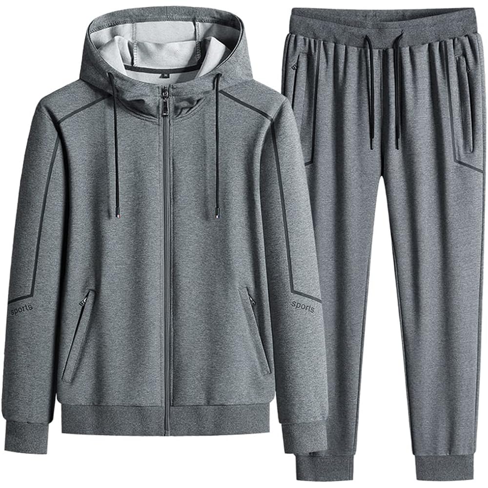 [Tiann] Jersey Top and Bottom Set Men's Set Hooded Sweatshirt Hoodie Pants 2 Piece Set Sweat Absorbent Quick Drying Tracksuit Running Wear Sportswear Casual Room Wear Loungewear Large Size Black XL