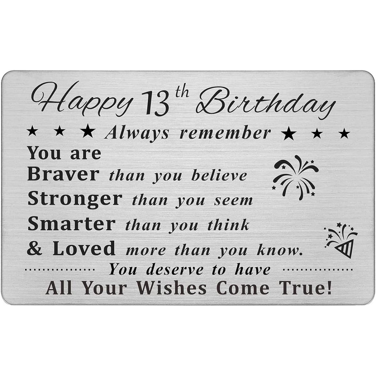 DEGASKEN Happy 13th Birthday Cards, 13th Birthday Gifts for Boys Girls Teens Engraved Steel Wallet Card