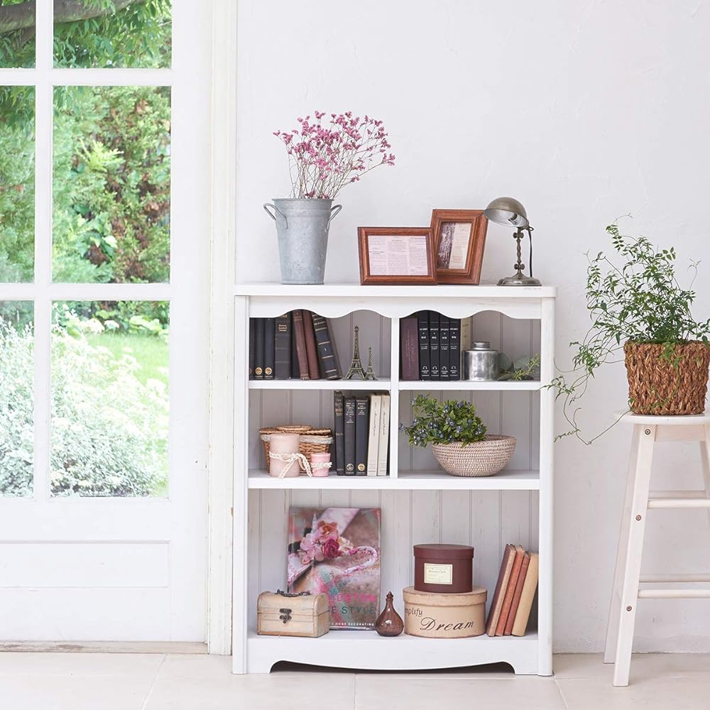 Shirai Sangyo The soft curve of the top plate decoration is elegant The white painted seat with a shabby feel is cute White White wood grain Width 74.4 Height 89.3 Depth 26.8 cm MCN-9075 Mon Cherine