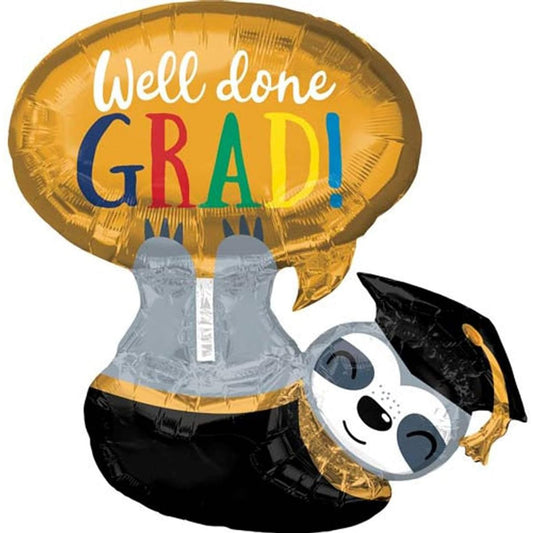 Anagram Graduation 27"x28" Foil Balloons Black Gold to Hang Around Sloth
