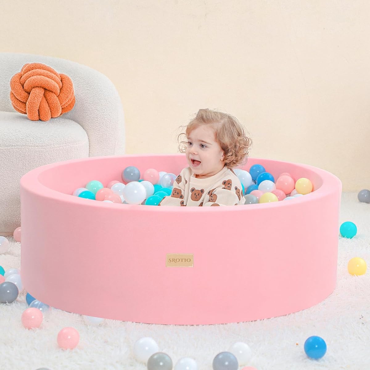 SROTIO Foam Ball Pit for Toddlers, Memory Foam Ball Pit, Easy to Clean and Install, Great Gift for Kids, Kids Ball Pit, Soft Round Design, Hidden Zipper, No Balls