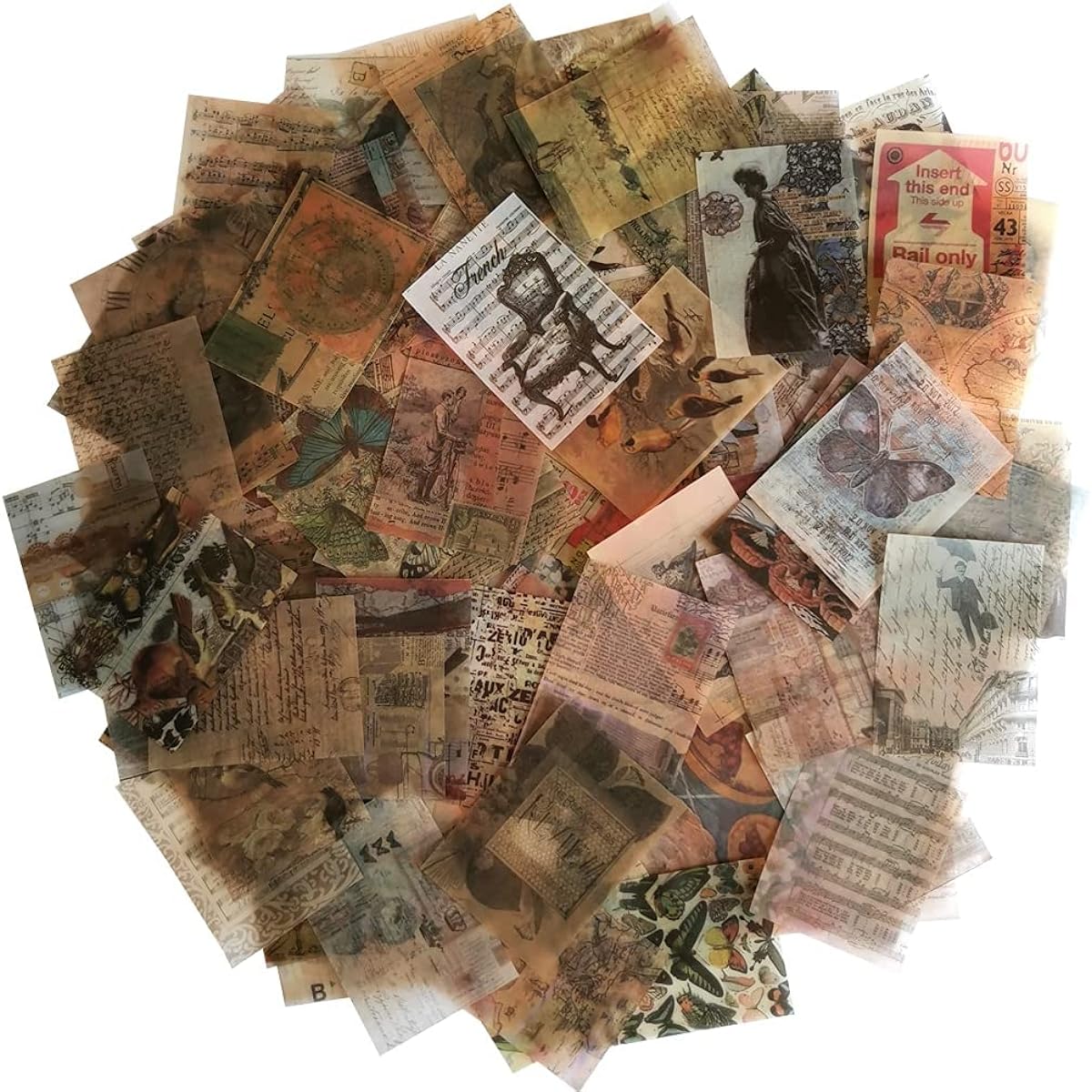 Old Fashioned Stuff of Vintage Stuff Scrapbook DIY Materials Paper Set Retro Letter Map Postcards Butterflies Birds Antique Journal Paper Supplies Decals