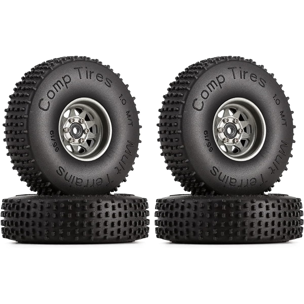 INJORA 1.0 Tire Competition Pin Tire Deep Dish 1 Inch Wheel Set Axial SCX24 Deadbolt B17 Bronco Gladiator C10 JLU 1/18 1/24 for RC Crawler Car (Gray)