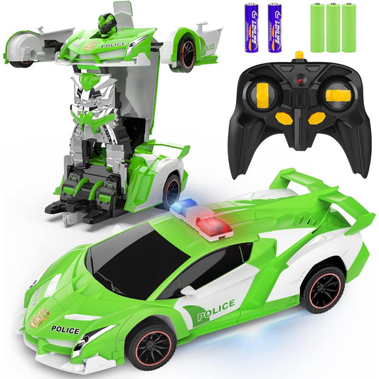 FDJ Remote Control Car - Transforming RC Car Robot 2.4Ghz 1:18 Scale Transforming Police Car RC Drift Car with Flashing Lights One Button Transformation 360 Degree Rotation Drift Car for Kids