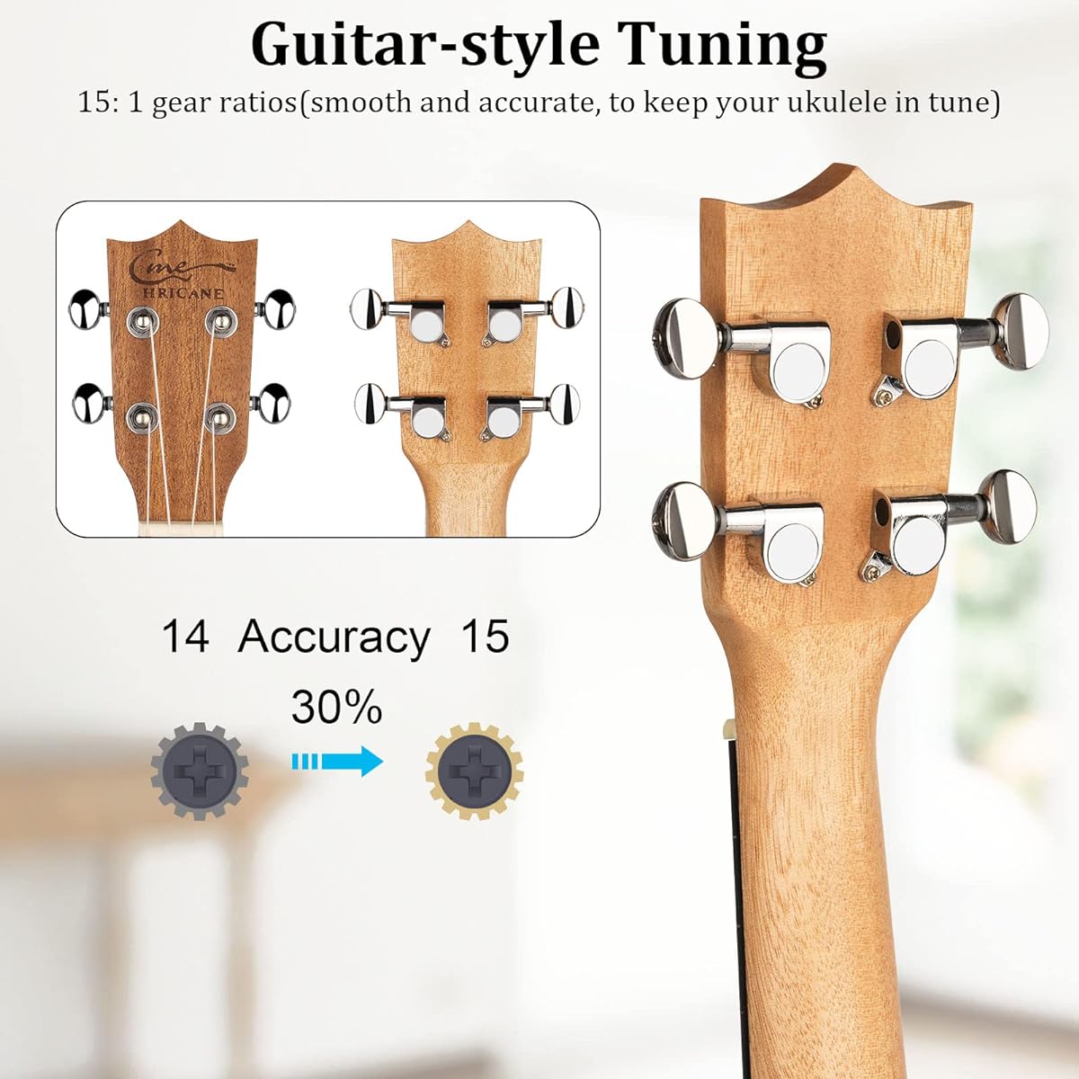 Hricane Concert Ukulele 23 Inch Spruce Flower Top Sapele Professional Ukulele Beginner Bag Digital Tuner Strap 4 String Set Pick Cleaning Cloth Included