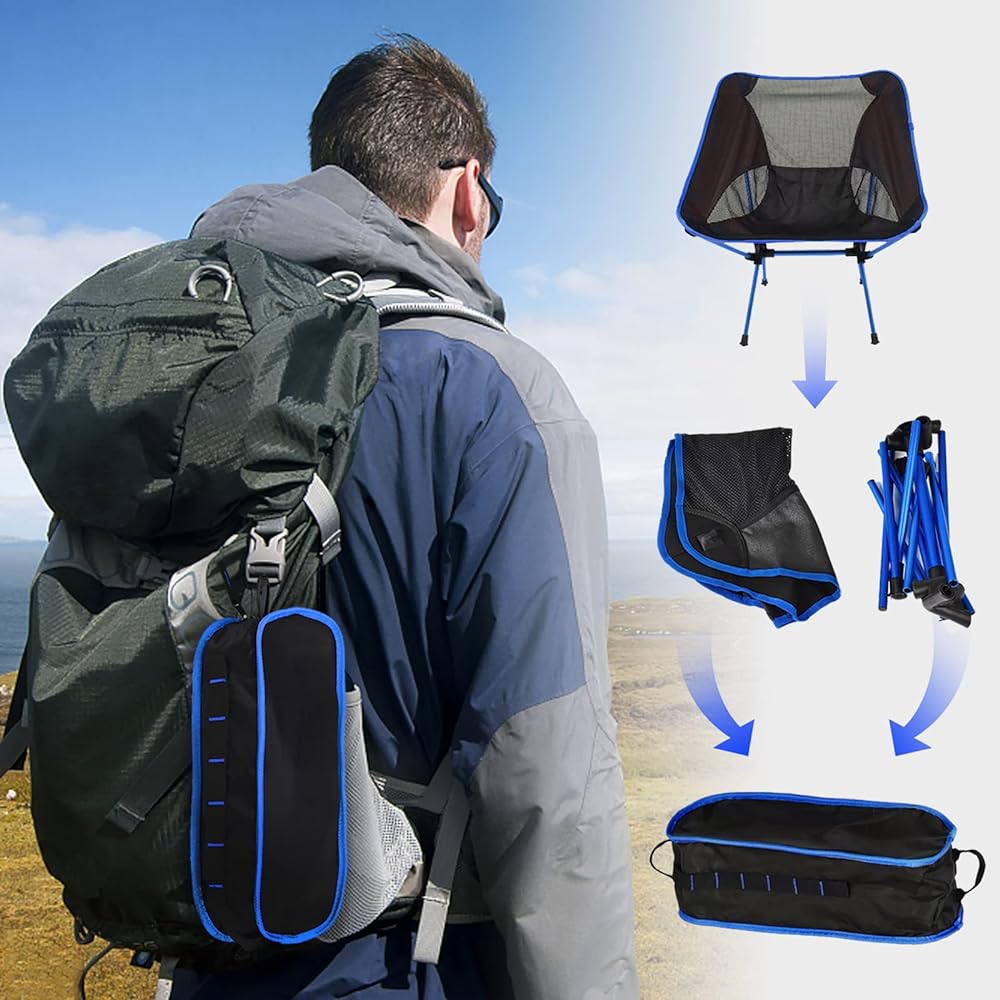 LAMA Outdoor Chair, Foldable, Lightweight, 1KG, Storage Bag Included, Easy to Carry, Camping Chair, 600D Oxford, Durable, Breathable, Camping Chair, For Fishing, Hiking, Climbing, Home, Unisex (Navy)