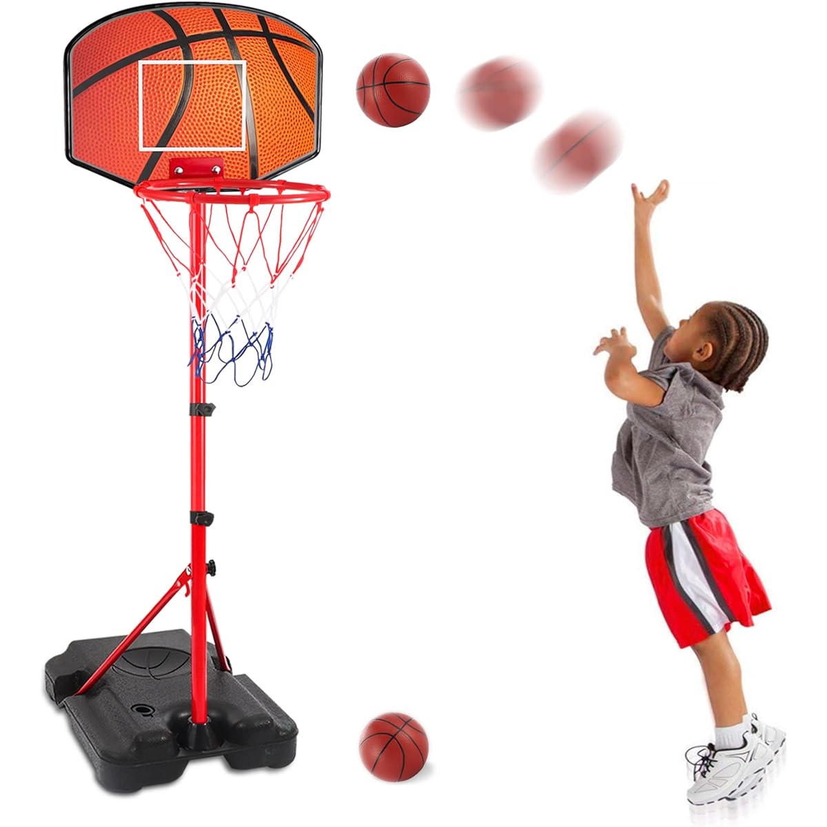 NC Kids Basketball Hoop for Ages 3, 4, 5, 6 with Adjustable Height Stand