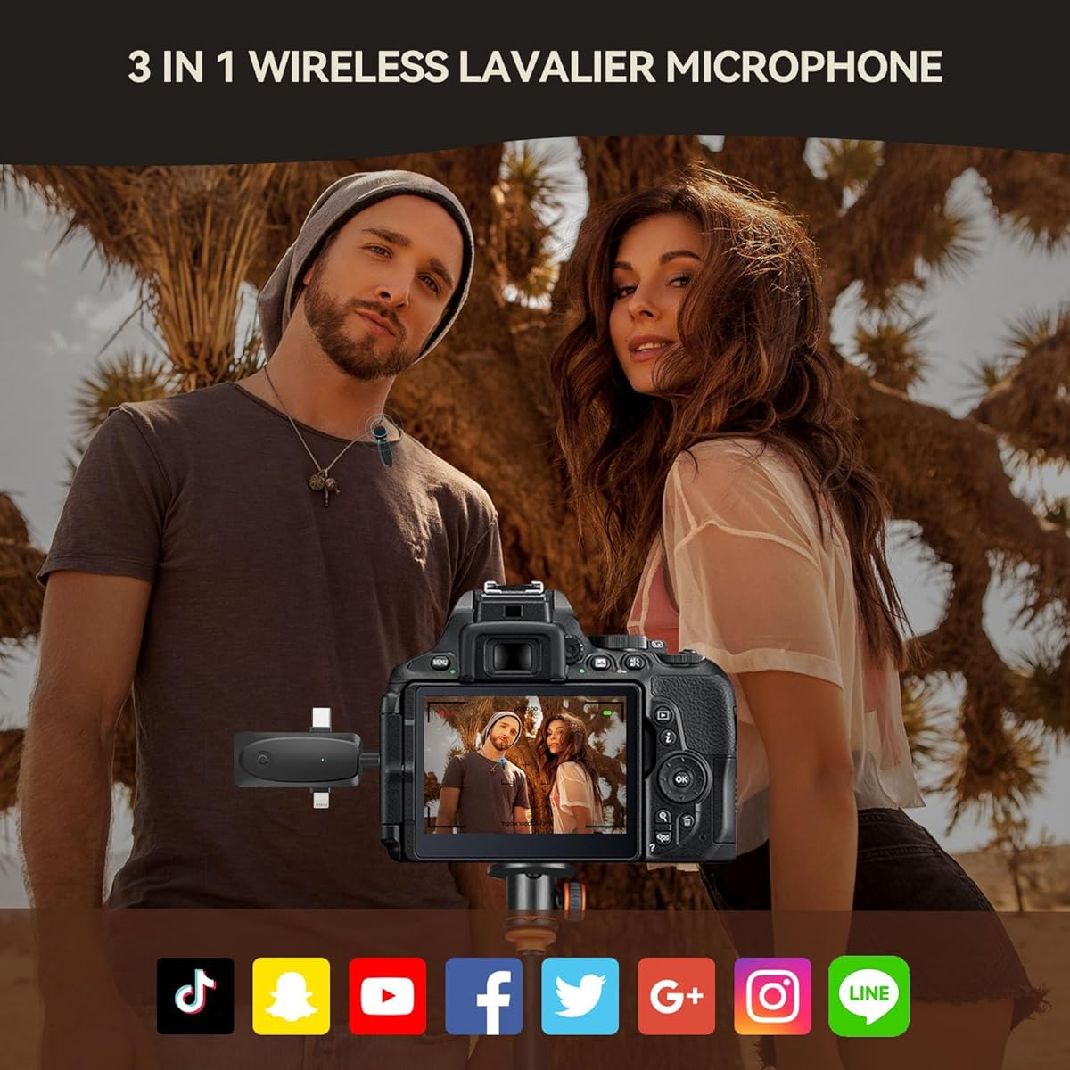 A Wireless Lavalier Microphone,Professional Microphones for iPhone Android Camera,2.4G Ultra-Low Delay Lapel Mic with Noise Reduction-3 in 1 Mini Mic for Recording,Live Streaming,YouTube,TikTok