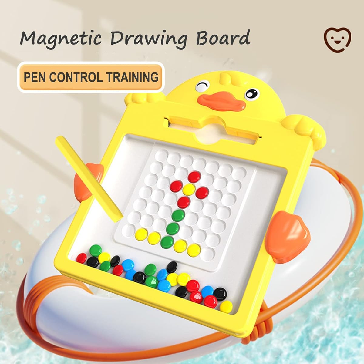HINSLEAMER 10.3" Magnetic Drawing Board for Kids Toddlers Magnetic Dot Art Doodle Board with Pens & Beads Montessori Educational Preschool Toys for Ages 3 4 5 6 Boys Girls (Medium Yellow Duck)