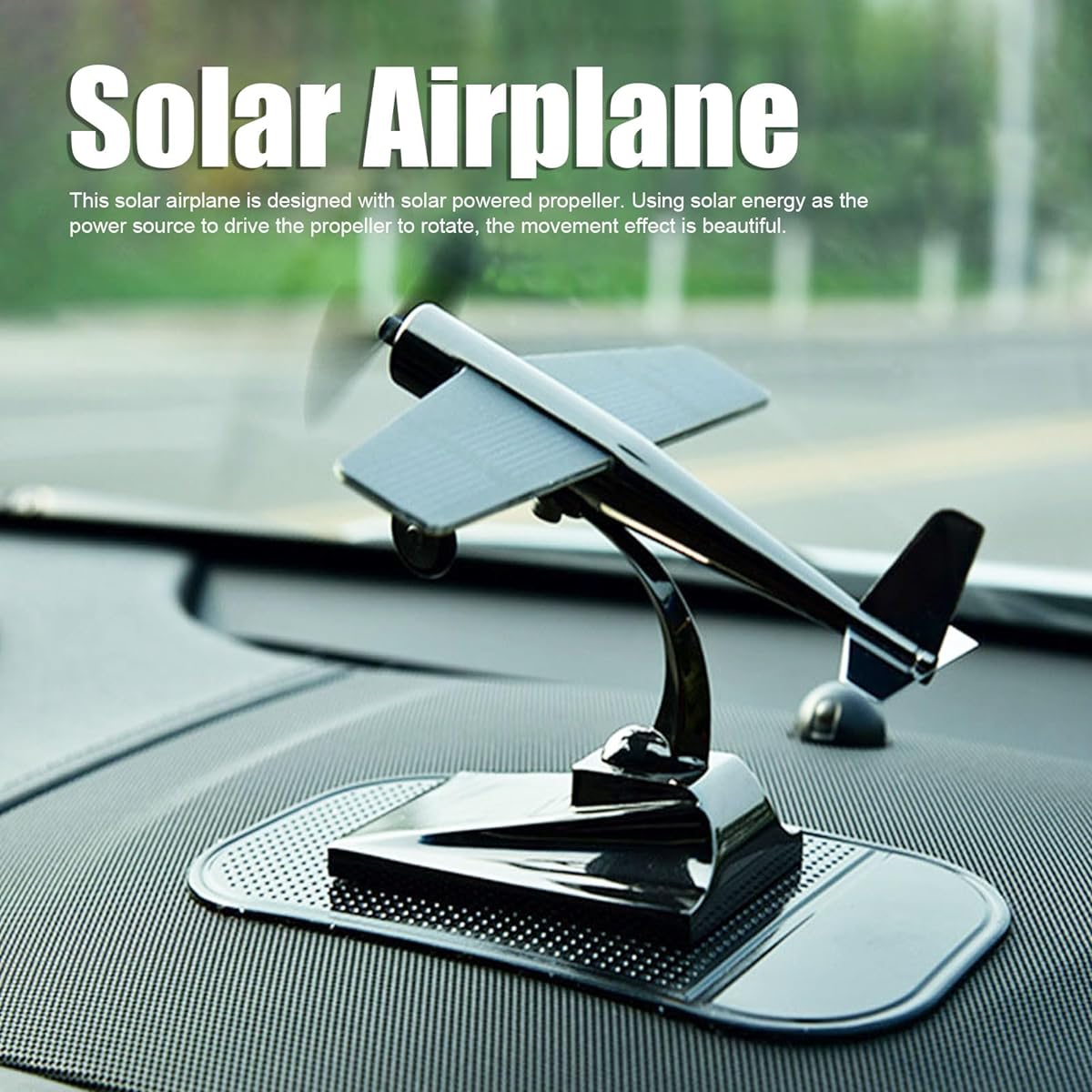 Easy to Assemble Solar Airplane with Rotating Propellers Made of Zinc Alloy and Plastic Powered by Solar Energy Perfect for Car or Desktop, Office or Home Decoration