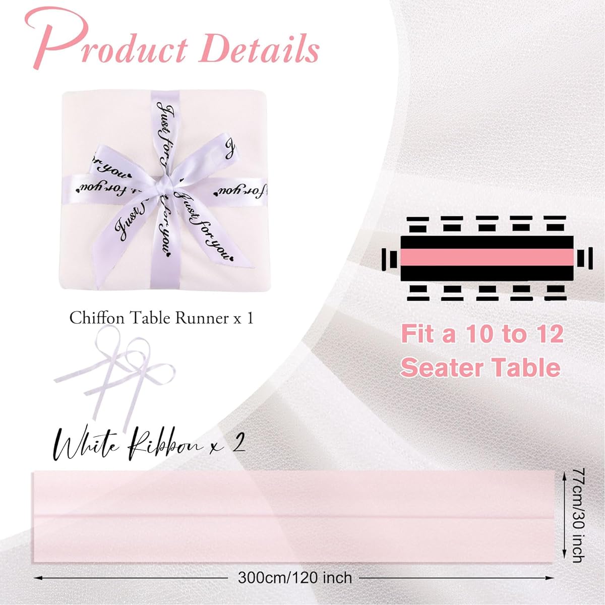 RuiYok 10ft White Chiffon Table Runner 30 x 120 Inch Romantic Sheer Table Runner for Wedding Party Bridal Baby Shower Birthday Holiday Decorations