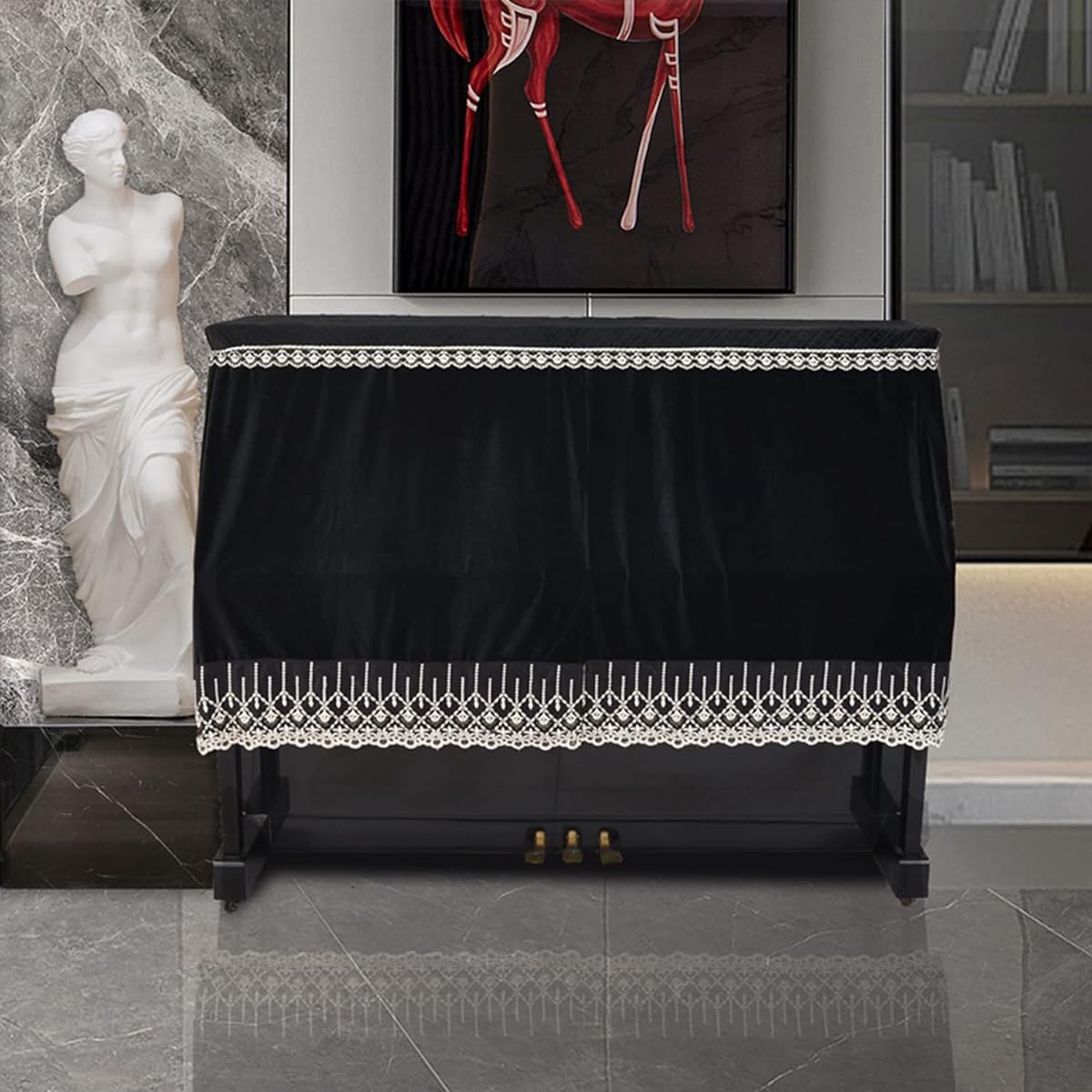 [LiSiJing] Piano Cover Upright Top Cover for Standard Upright Piano Electronic Piano Full Cover Stylish Simple Scandinavian Lace Elegant Piano Hanging Dustproof Cover Piano Bench Cover