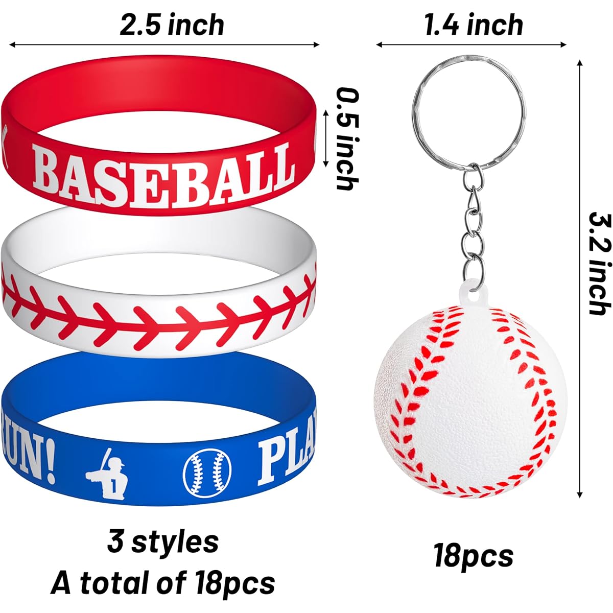 Dvbonike 36 Pieces Baseball Silicone Rubber Bracelets and Keychain Kit for Boys Teens Baseball Wristband Rubber Keychain Birthday Party Favor Sports Silicone Band School Reward Gift Filler