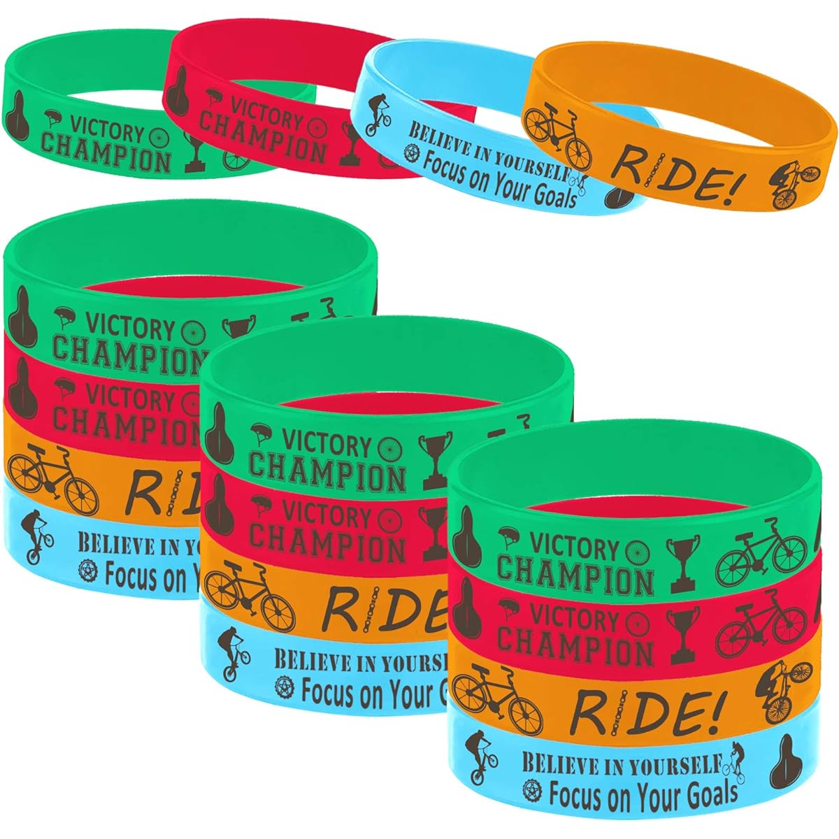 Oringaga 24pcs Bicycle Party Motivational Rubber Bracelets for Kids/Adults BMX Bike Game Party Baby Shower Birthday Party Supplies Decorations Gifts Prize Bags Favors Silicone Wristbands