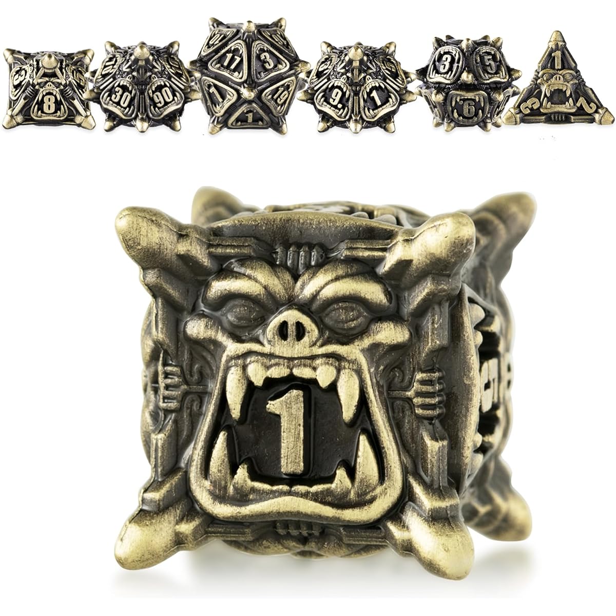 Surpass Metal Dice Set for Role Playing Games, Polygonal Dice, Perfect for RPG and MTG Game Lovers, Perfect for Dungeons & Dragons Table Game, 7 Metal Dice (Ancient Bronze)