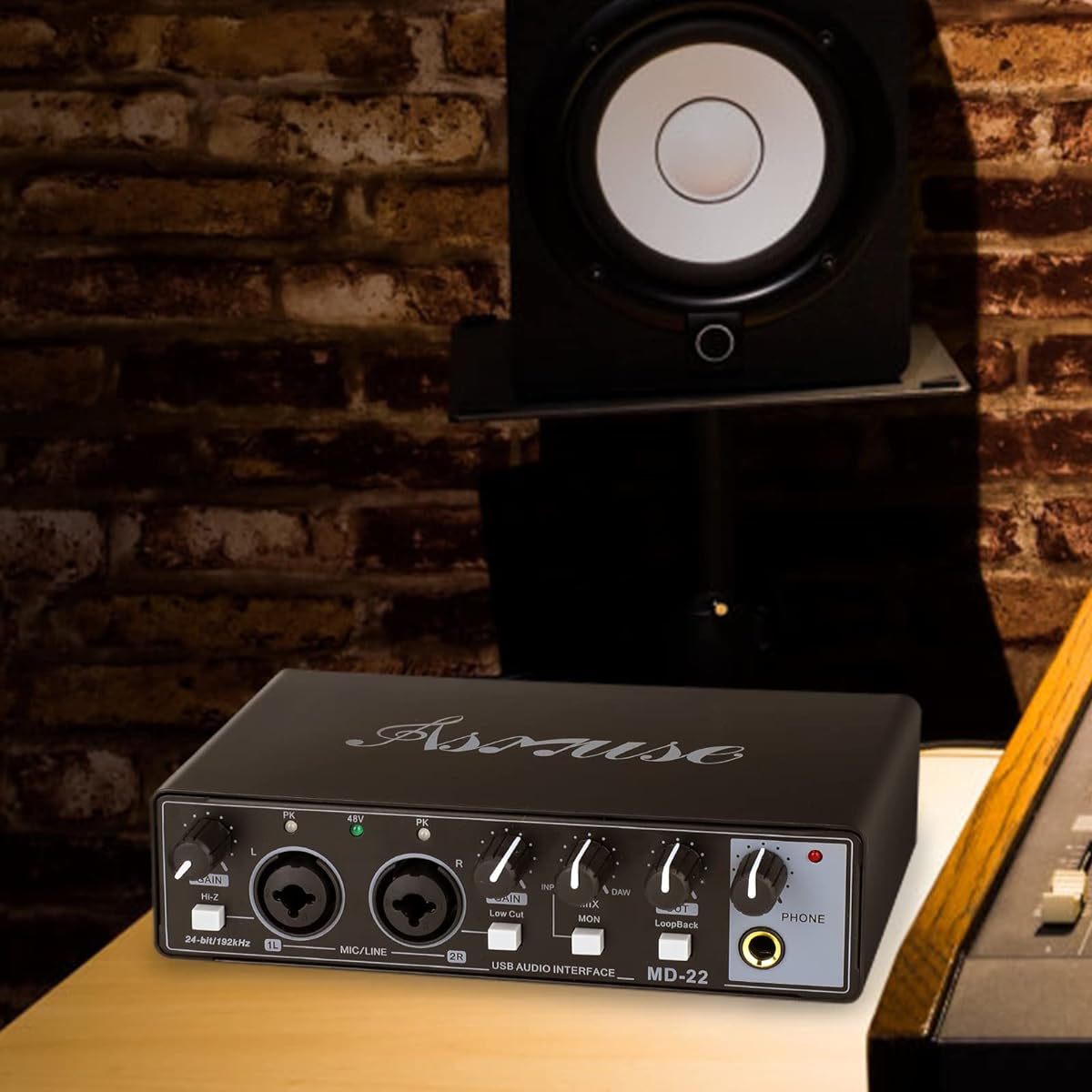 Asmuse USB Audio Interface 24-bit/196kHz Professional Sound Card Audio Mixer with XLR/TSR/TS Ports for Guitarist/Vocalist/Podcaster/Producer (Black)