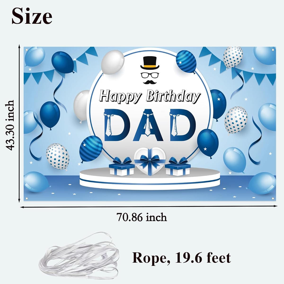 Labakita Blue Happy Birthday Dad Backdrop,Dad's Birthday Decorations,Father's Birthday Party Banner,Dad's Birthday Sign,Happy Birthday Background for Men