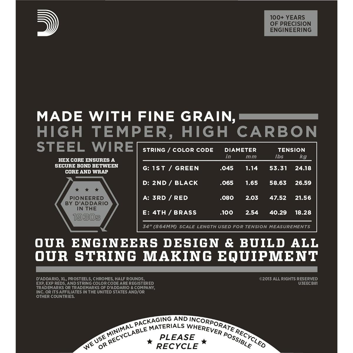 D'Addario Bass Strings Flat Wound Long Scale .045-.100 ECB81 x 5 Set [Domestic Genuine Product]