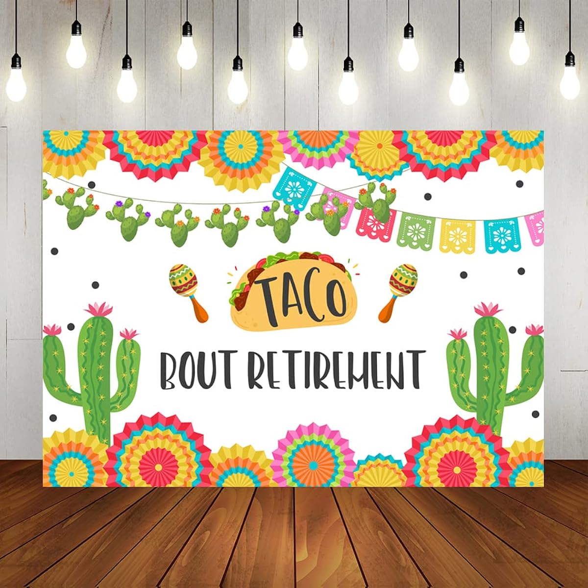 Lofaris Taco Retirement Party Backdrop Mexican Fiesta Retirement Backdrop 7x5ft Colorful Paper Cactus Adult Retirement Party Supplies Cake Table Banner