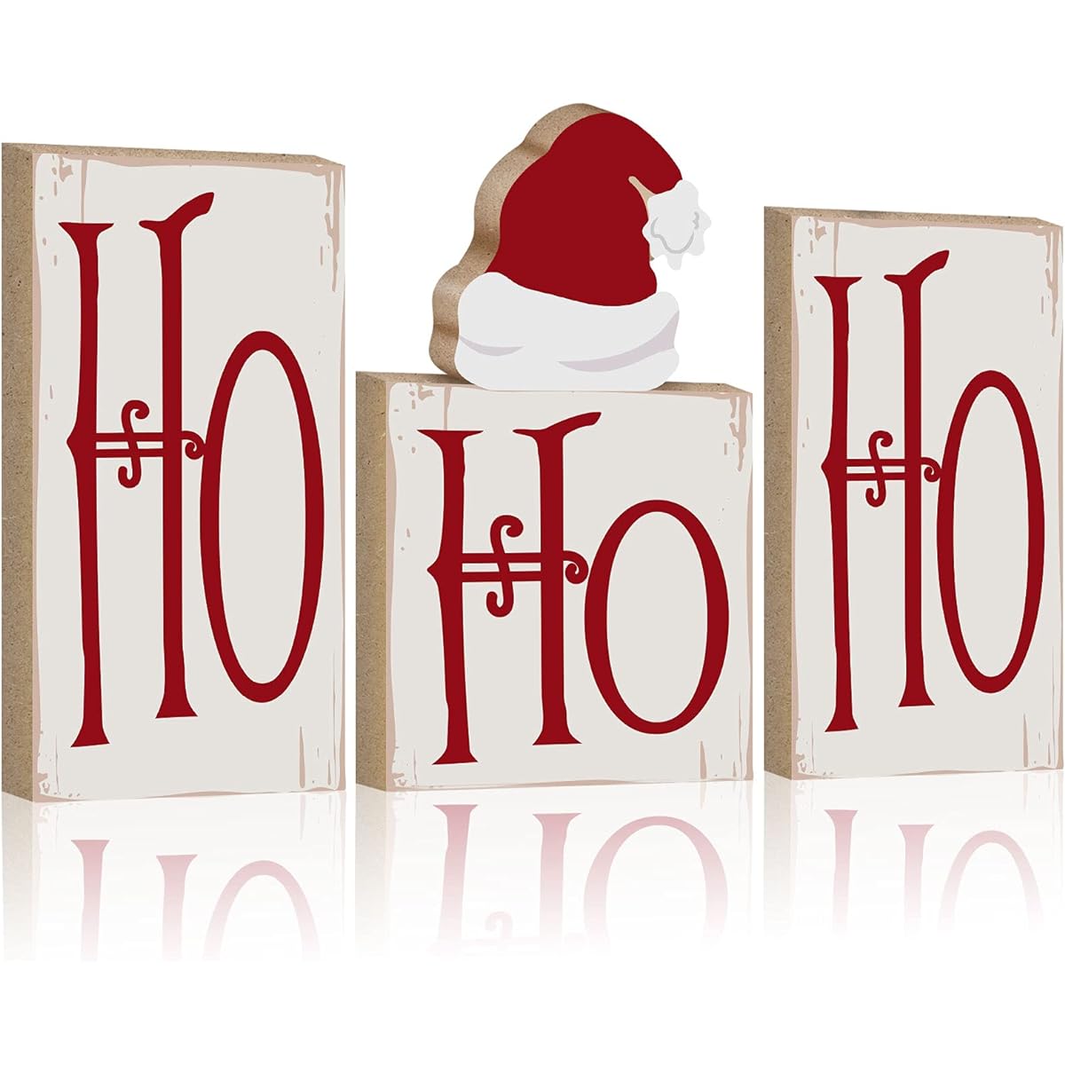 Wesiti Christmas Ho Ho Ho Ho Tabletop Decor, Ho Ho Ho Ho Wood Glitter Christmas Blocks Christmas Wooden Table Signs Holiday Christmas Dinner Party Decor 4 Pieces