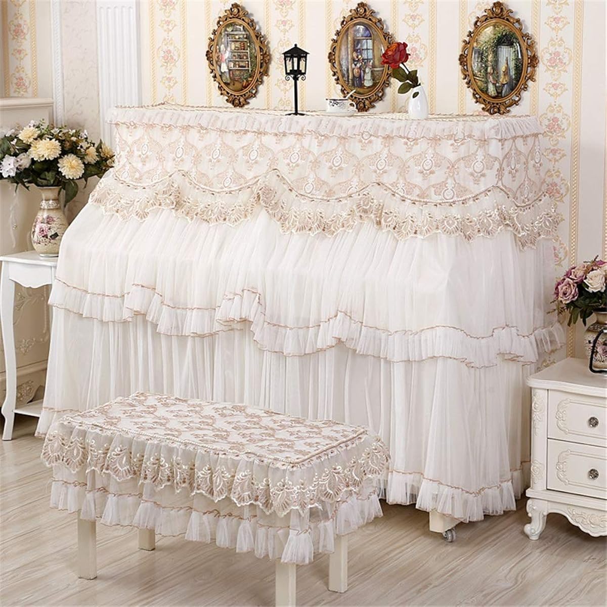 Musical Instrument Store Piano Cover Piano Cover Piano Cover Full Cover Lace Cover Piano Cover Elegant Feel (Color: Beige, Size: Universal)