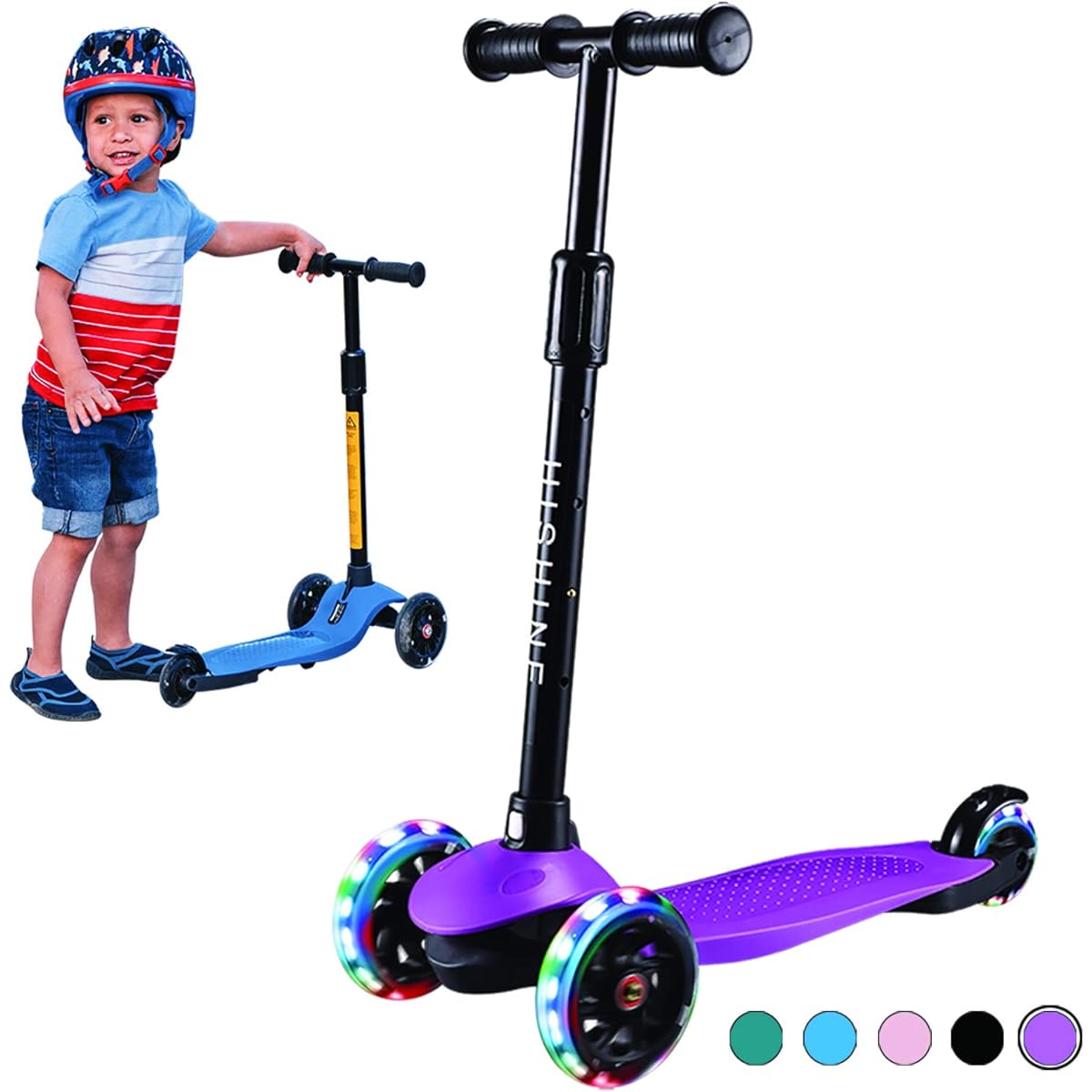 Toddler Scooter, Kids 3 Wheel Scooter for Boys and Girls Kick Scooter with Light Up Wheels, Adjustable Height, Easy to Learn, Solid & Sturdy, Fits 2-5 Years Old Kids (Purple)