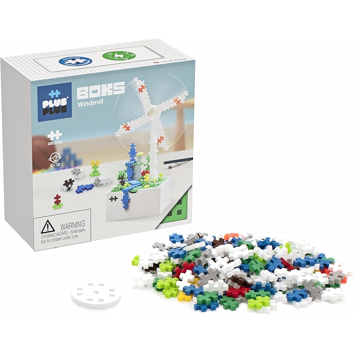 PLUS PLUS - BOKS Windmill Kids - 220 Pieces - Construction Desk Stem/Steam Fidget Toy Interlocking Mini Puzzle Blocks