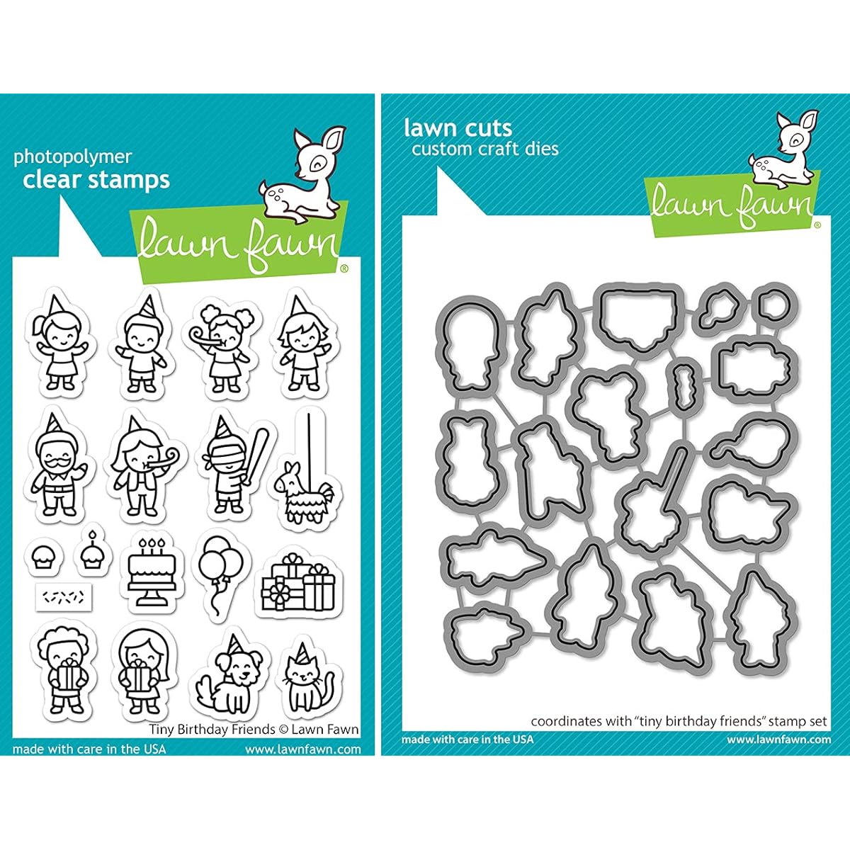 Lawn Fawn - Little Birthday Friends Stamps and Dies - 2 Item Bundle