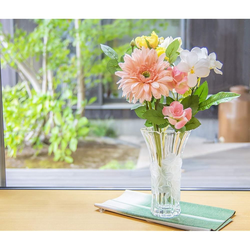 Adelia Glass Vase Large Clear φ17 x Height 27cm Orchid Pattern Crystal Made in Japan F-70400 Transparent