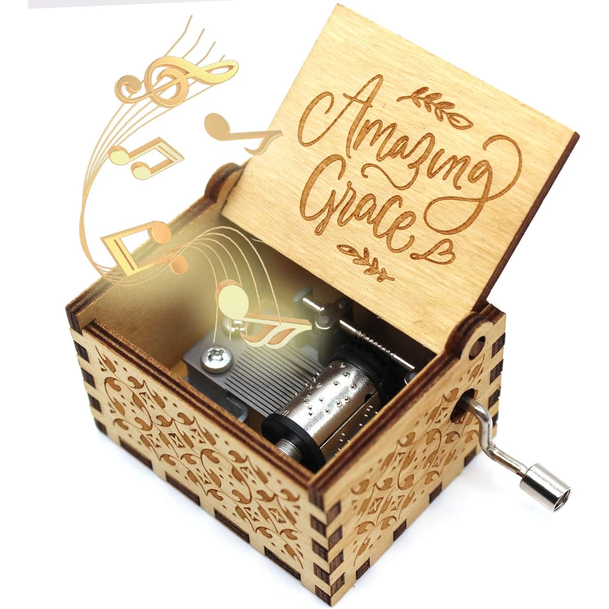 ukebobo Wooden Music Box - Amazing Grace Music Score Music Box Baptism Gifts Faith Gifts for Friends Women Kids Family - 1 Set (Xin)