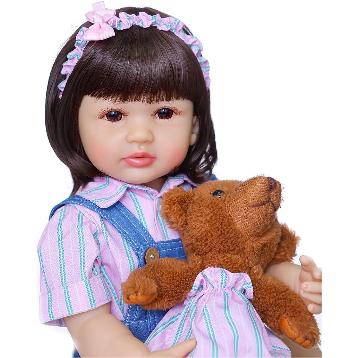 RXDOLL Reborn Baby Doll Girl 22 Inch Soft Silicone Full Body Lifelike Newborn Baby Toddler Doll Toy Big Eyes Jeans with Hairband for Kids Festival Gift Reborn Doll