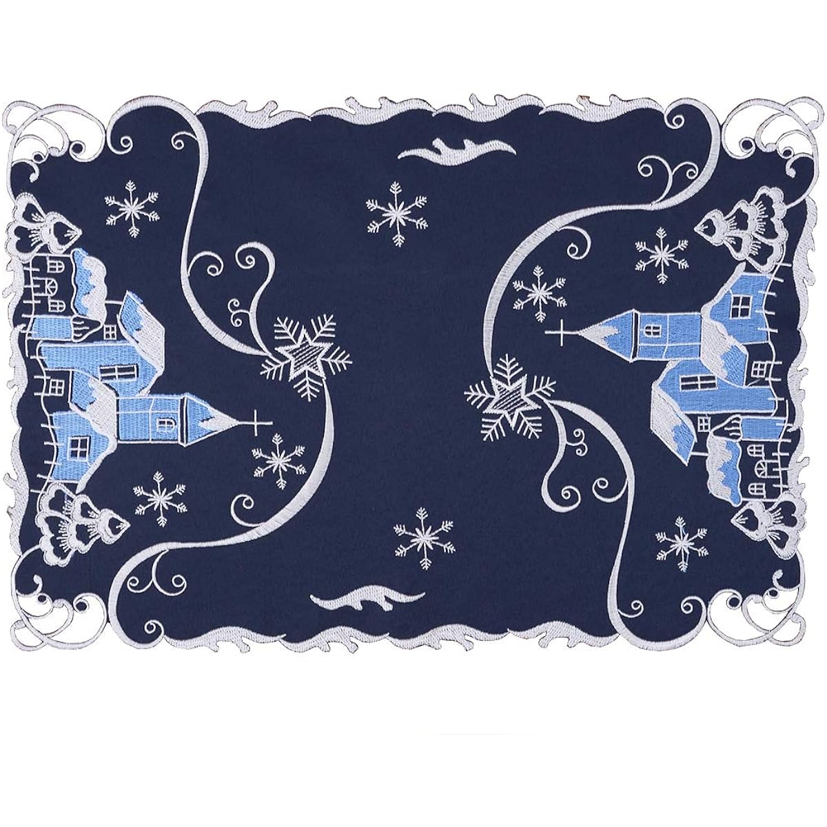 Simhomsen Decorative Table Runner Christmas Holidays Charming Village on a Snowy Winter Night Embroidered 13 by 19 inch Place Mats Set of 6