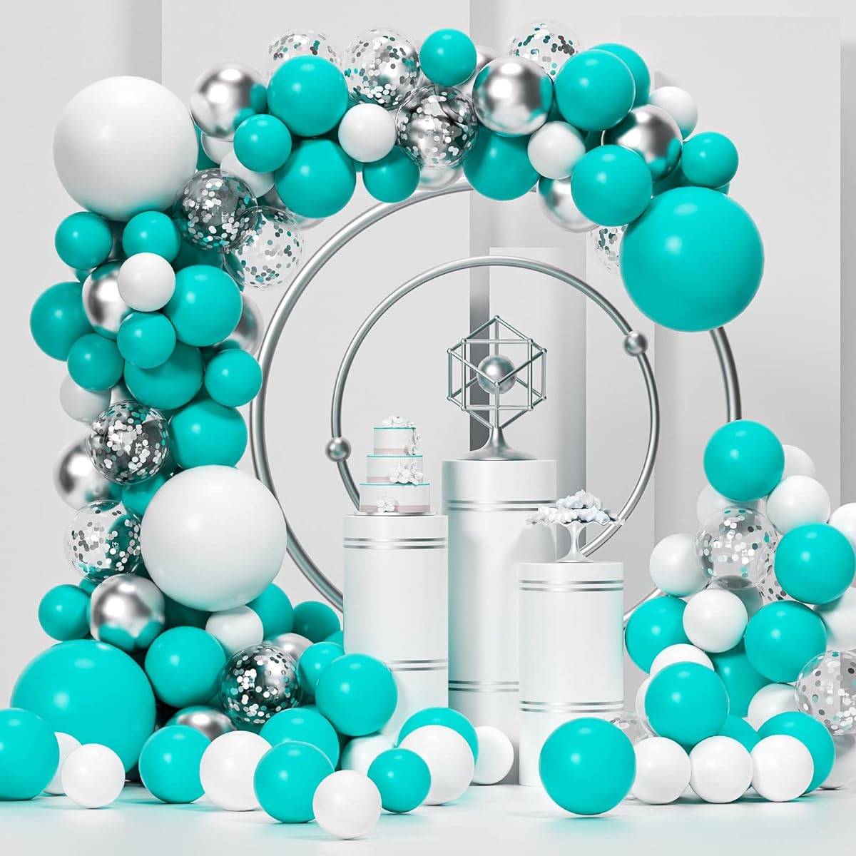 Teal and white silver balloon QQ26