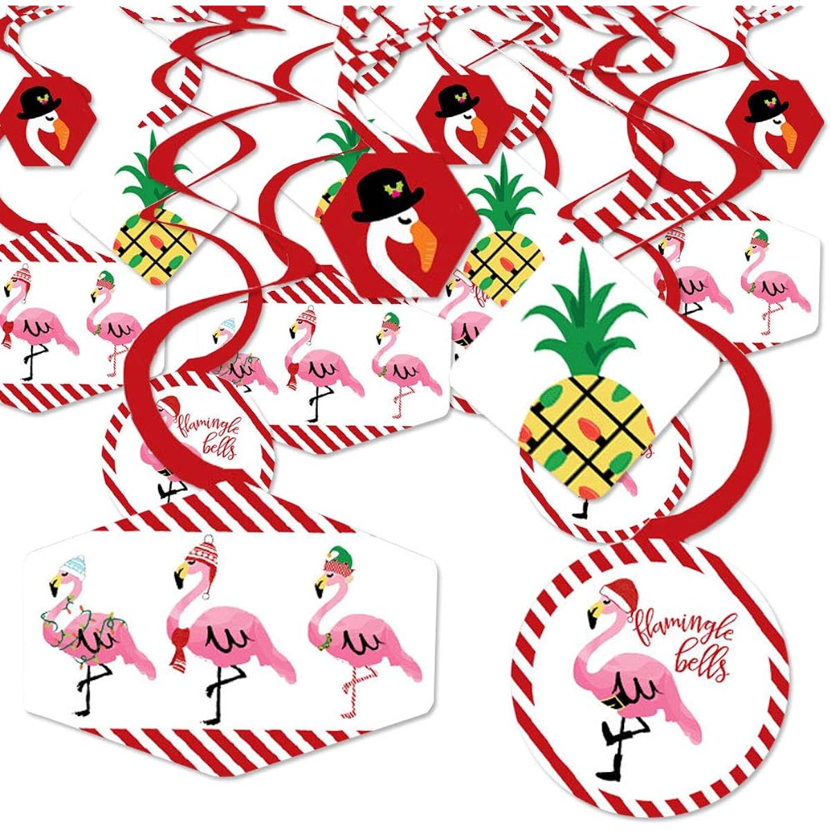 Big Dot of Happiness Flaming Bells Tropical Christmas Party Hanging Ornaments Party Decorations Swirls Set of 40