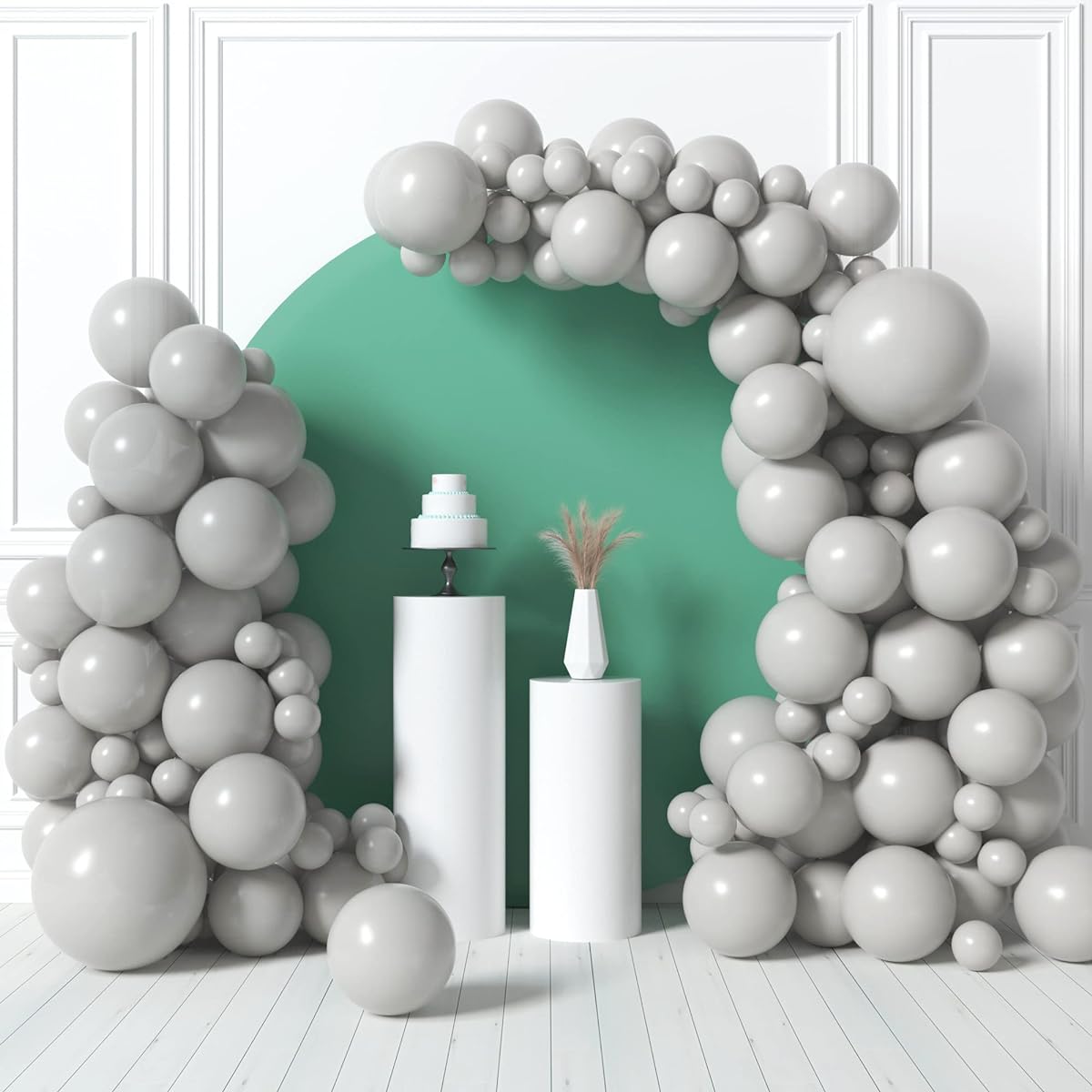 HOUSE OF PARTY Gray Balloon Garland Kit | Pastel Gray Balloon Garland Kit with Gray Balloons Light Gray Balloons Birthday Wedding Baby Shower Decorations