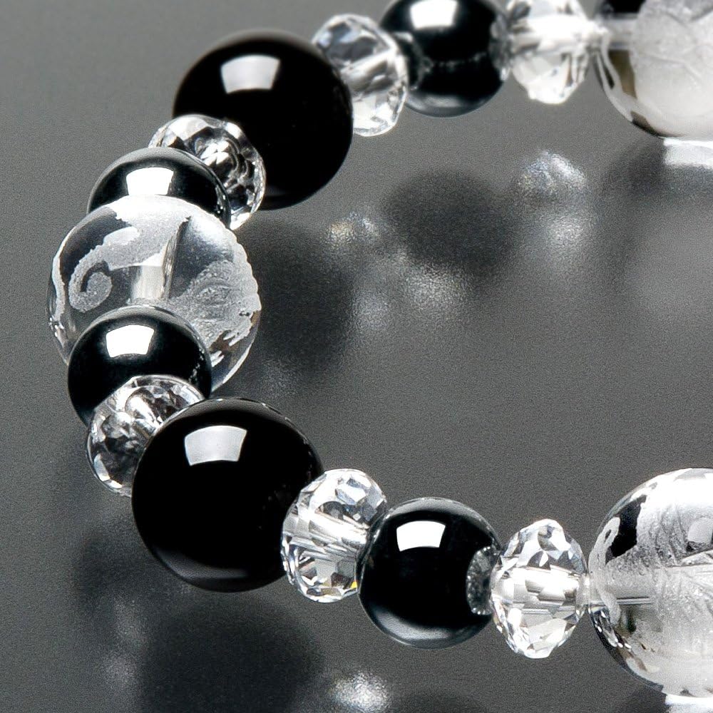 Buddhist Altar Shop Takita Shoten Specially Selected Bracelet Prayer Beads, Four Gods Bracelet, Black Onyx 10mm, Hematite 8mm, Genuine Crystal Star Shape◆Bead Bracelet, Feng Shui, Good Luck, Amulet, Brace Rosary [Certificate Included, Issued by Takita Sh