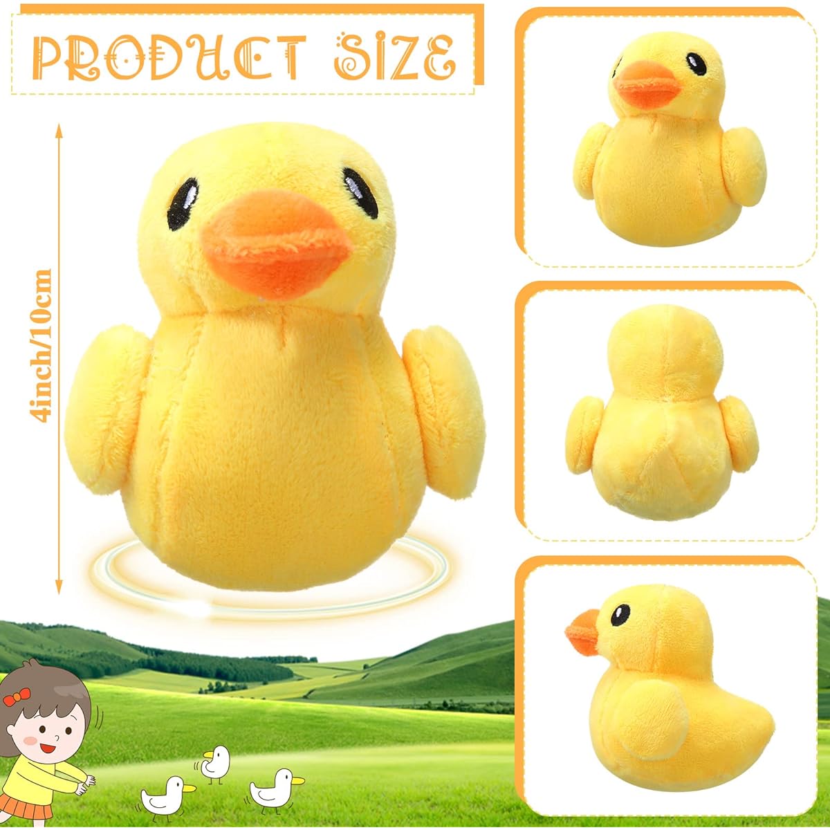 Skylety Yellow Duck Plush Toy Set, Set of 12, 4 Inch, for Kids, Room Decor, Theme Parties, Baby Shower