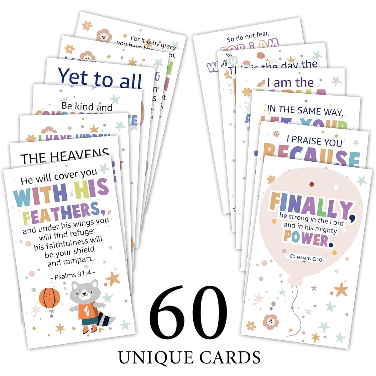 DH43 60pcs Mini Scripture Prayer Cards with Assorted Bible Verses, Bible Study for Kids, Encouragement Cards for Children, Kids, Students, Inspirational, Religious, Christian, Gifts for Family, Kids