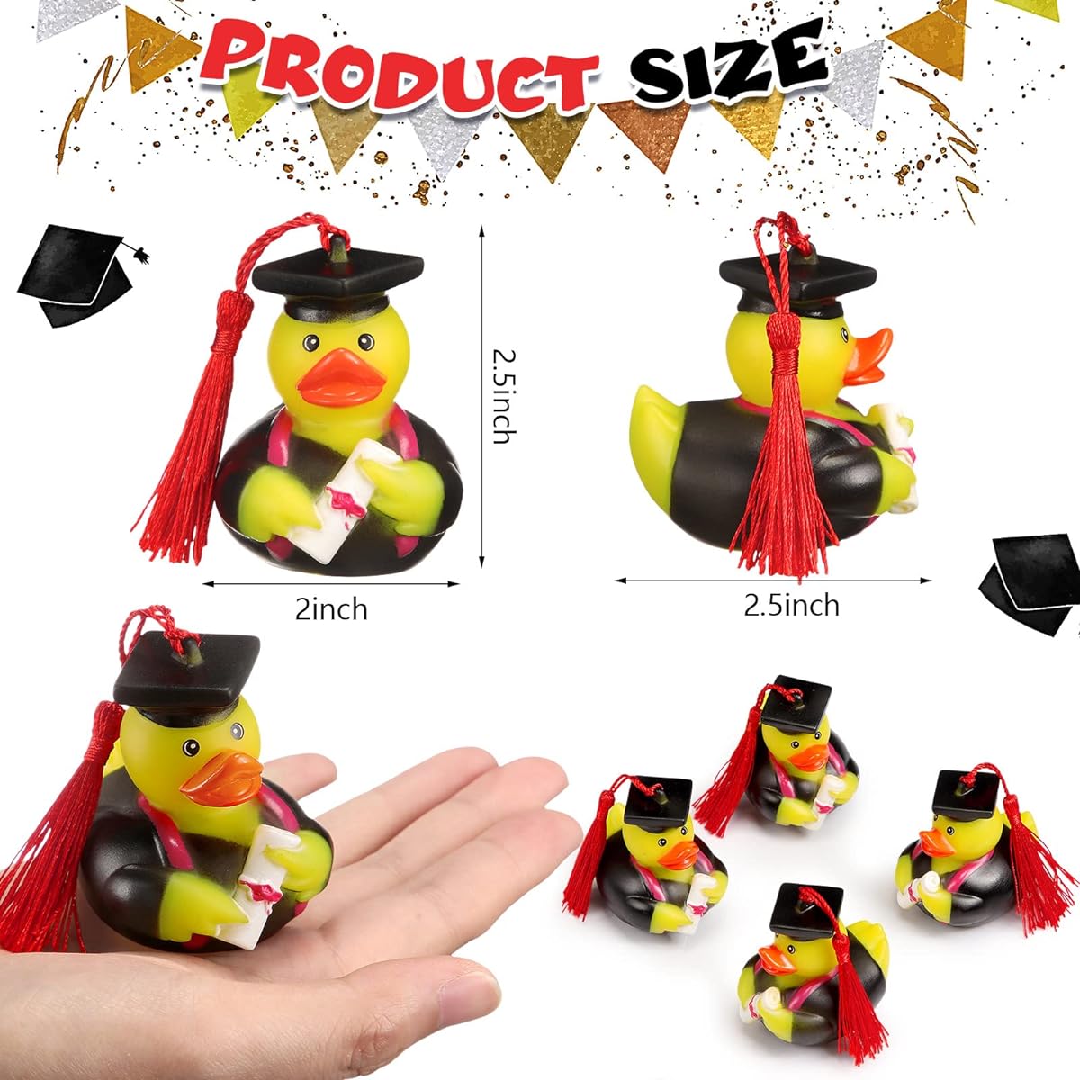 Lewtemi Diploma Rubber Duck 2023 Grad Rubber Duck Graduation Duck Bulk Cake Toppers Student Bathtub Swimming Pool Theme Party Favors 2.5 x 2.5 x 2 Inches (Red)