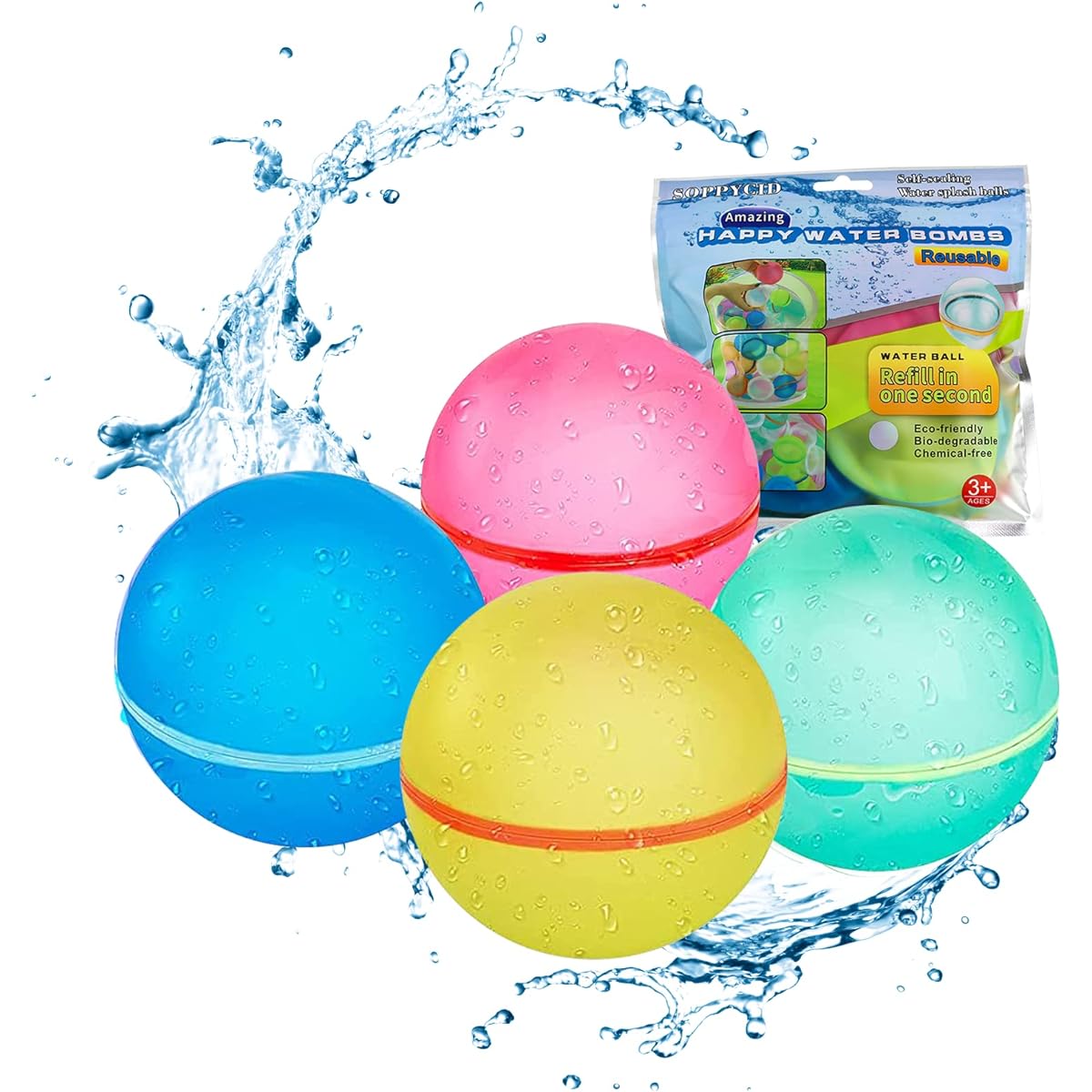Reusable Water Balloons Self Sealing Refillable Soft Silicone Magnetic Water Balloons Reusable Water Bombs for Water Fight Games Water Park Summer Party (Multicolor - 12pcs)