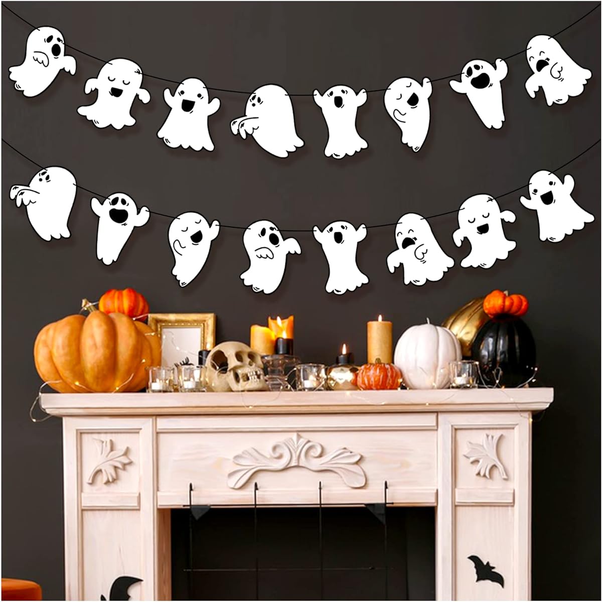 Cute Ghost Banner 2 Pack Halloween Garland Decoration Haunted House Entrance Home Indoor Outdoor Halloween Party Supplies
