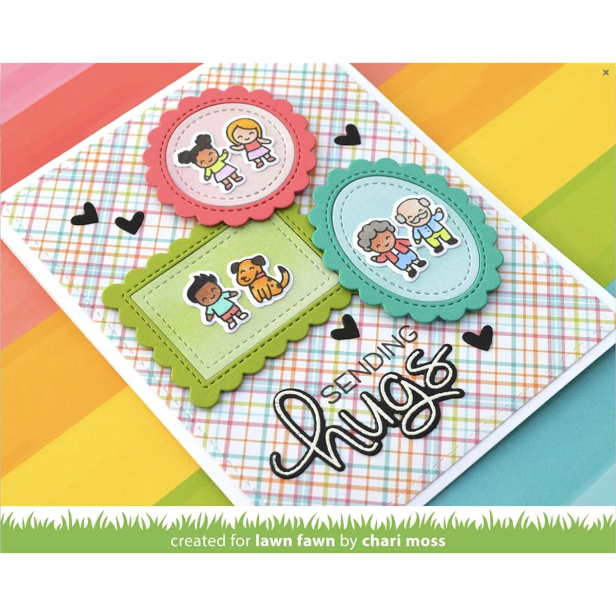 Lawn Fawn Long Distance Hugs 3x4 Clear Stamp Set and 2 Coordinating Dies (LF2510, LF2511)