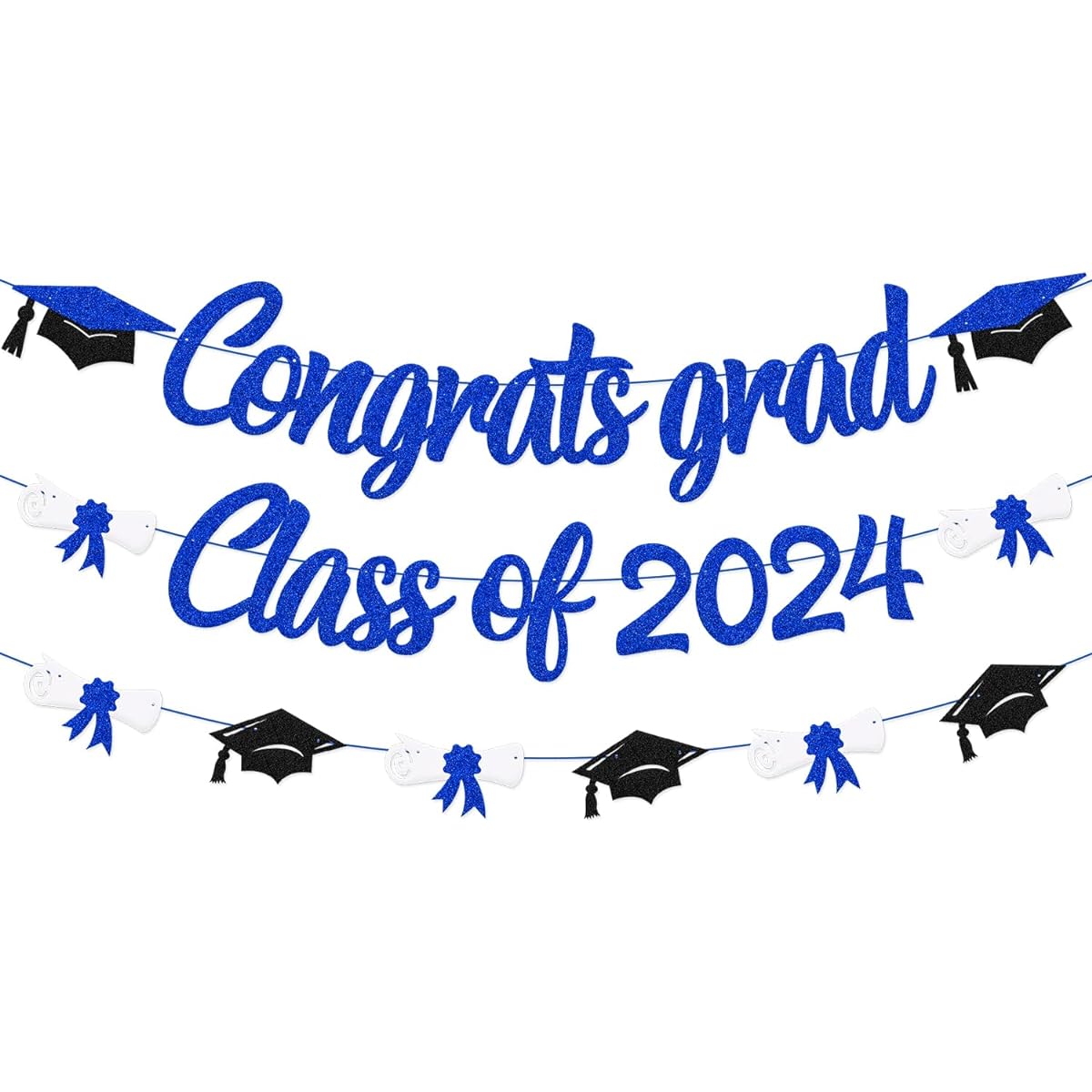 Congrats Grad Class of 2023 Graduation Banner Diploma Theme Party Decorations High School College Senior 2023 Celebration Party Supplies (Blue)