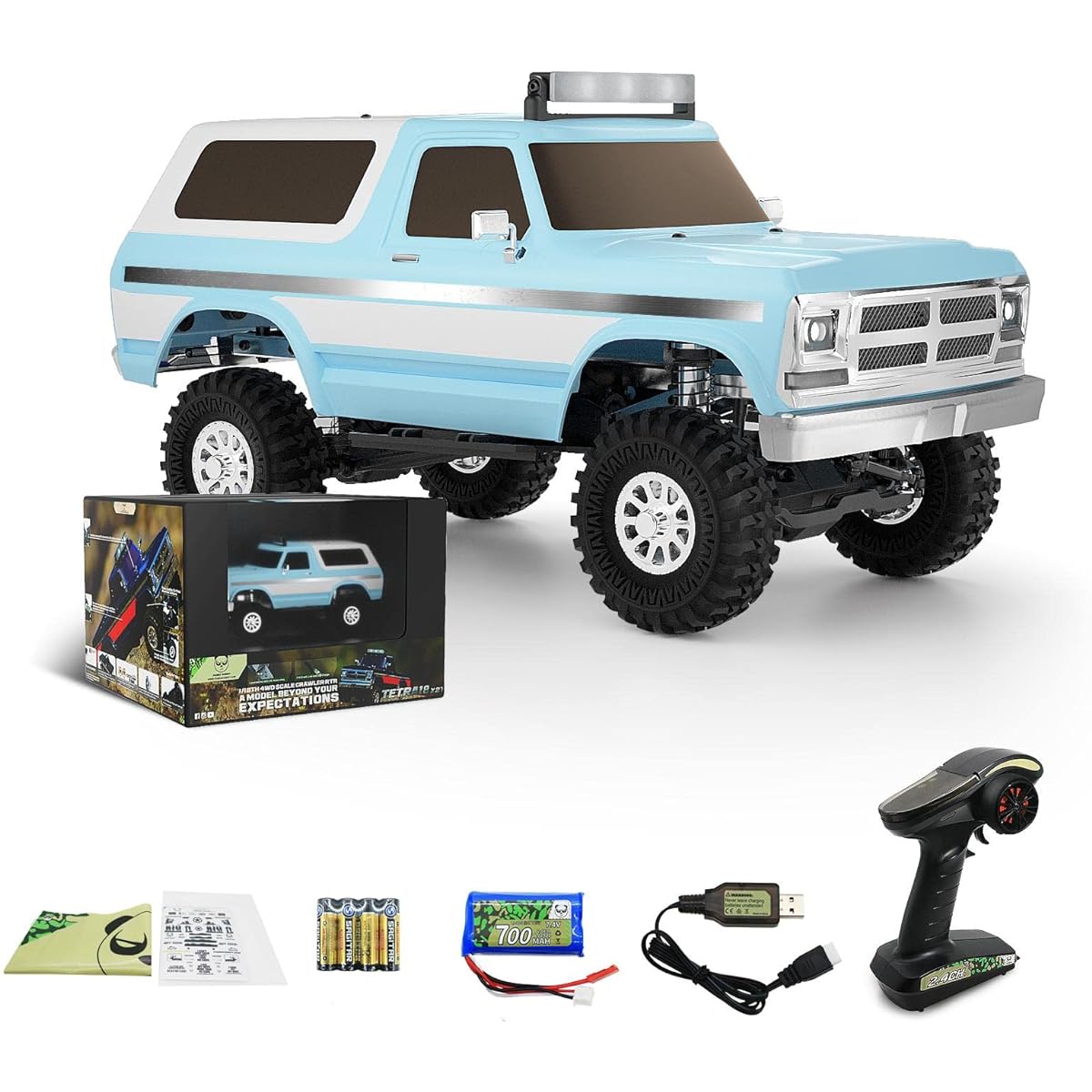 RC Crawler 1/18 RC Rock Crawler 4x4 4WD Off-Road RC Car Panda Hobby 1:18 RC Truck Cruiser for Adults Remote Control RTR Hobby Car Waterproof/Shockproof/Anti-Slip RC Car Tetra 18 X2 Blue