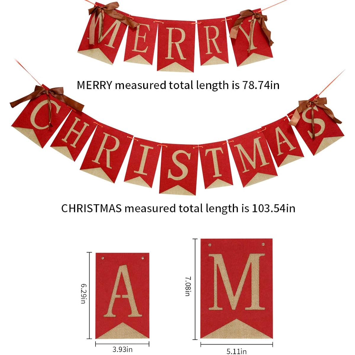 HARBORII Merry Christmas Banner Burlap Banner Merry Christmas Banner Fireplace Decoration Wall Wood Hanging Ribbon (Banner)