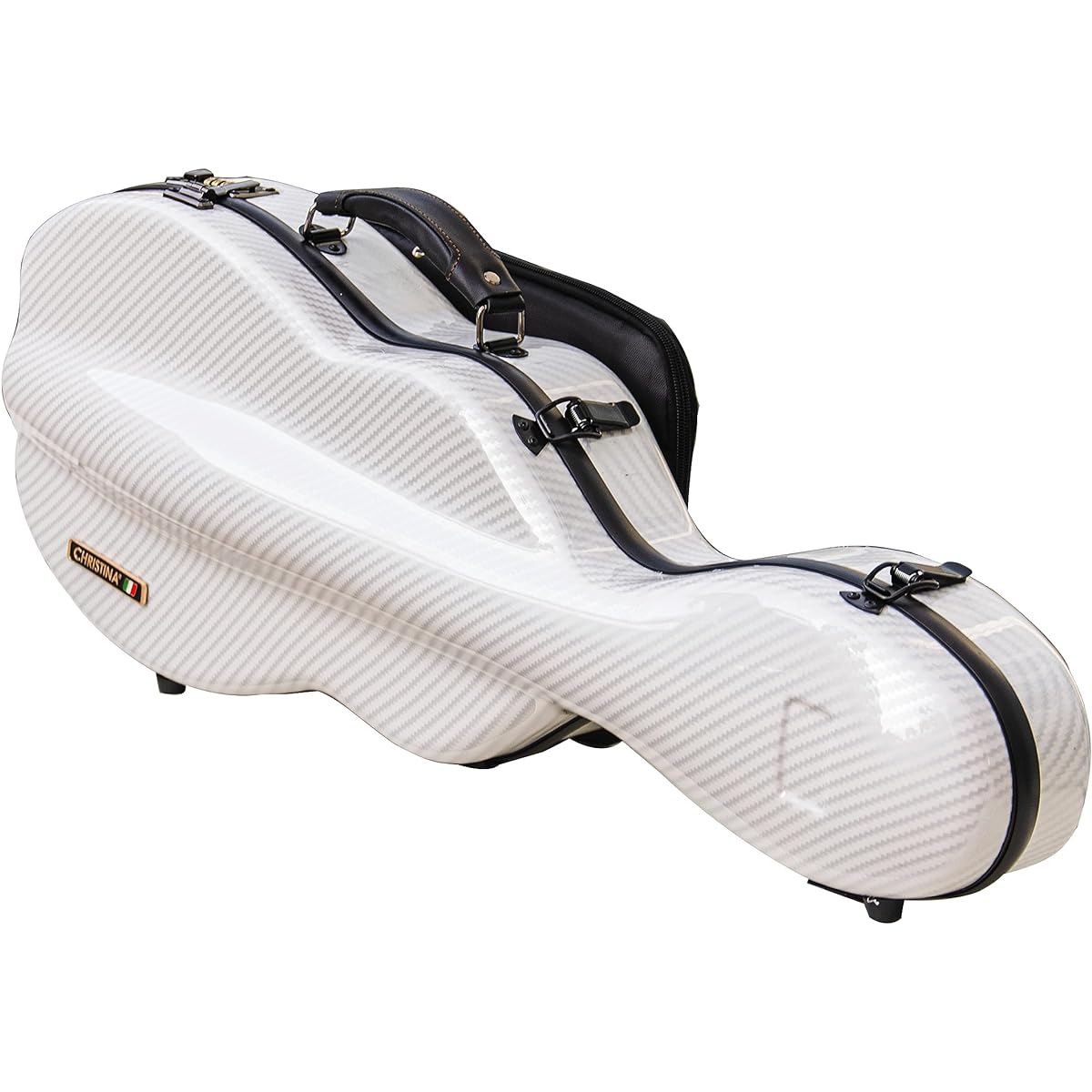 Christina A qinfubao with a hygrometer installed inside a carbon fiber random violin case