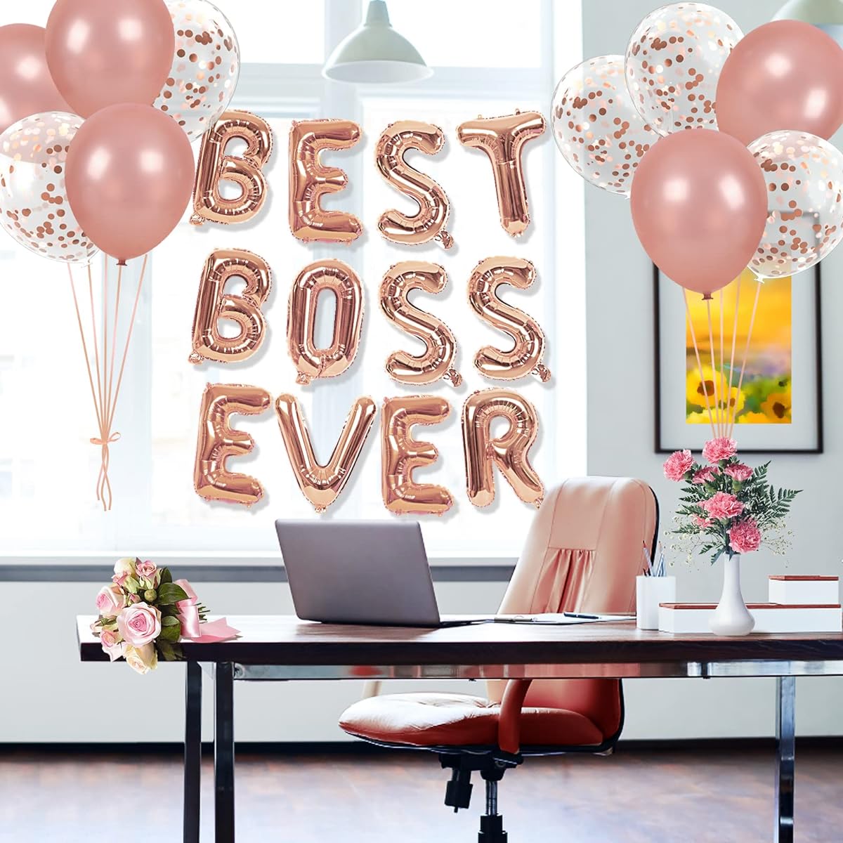 LWBDD Best Boss Ever Balloons & Banners Happy Boss Day Decorations for Office Premium Boss Day Party Supplies Office Boss Day Party Decorations (33 Pieces)